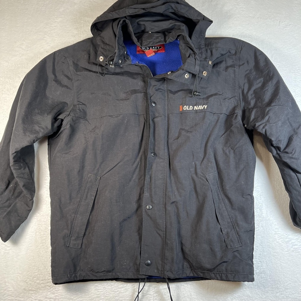 Vintage Old Navy Y2k Jacket Mens Large Black Hooded Fleece‎ Lined Parka Coat 90s